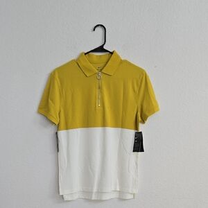 Yellow and White Women's Polo Shirt